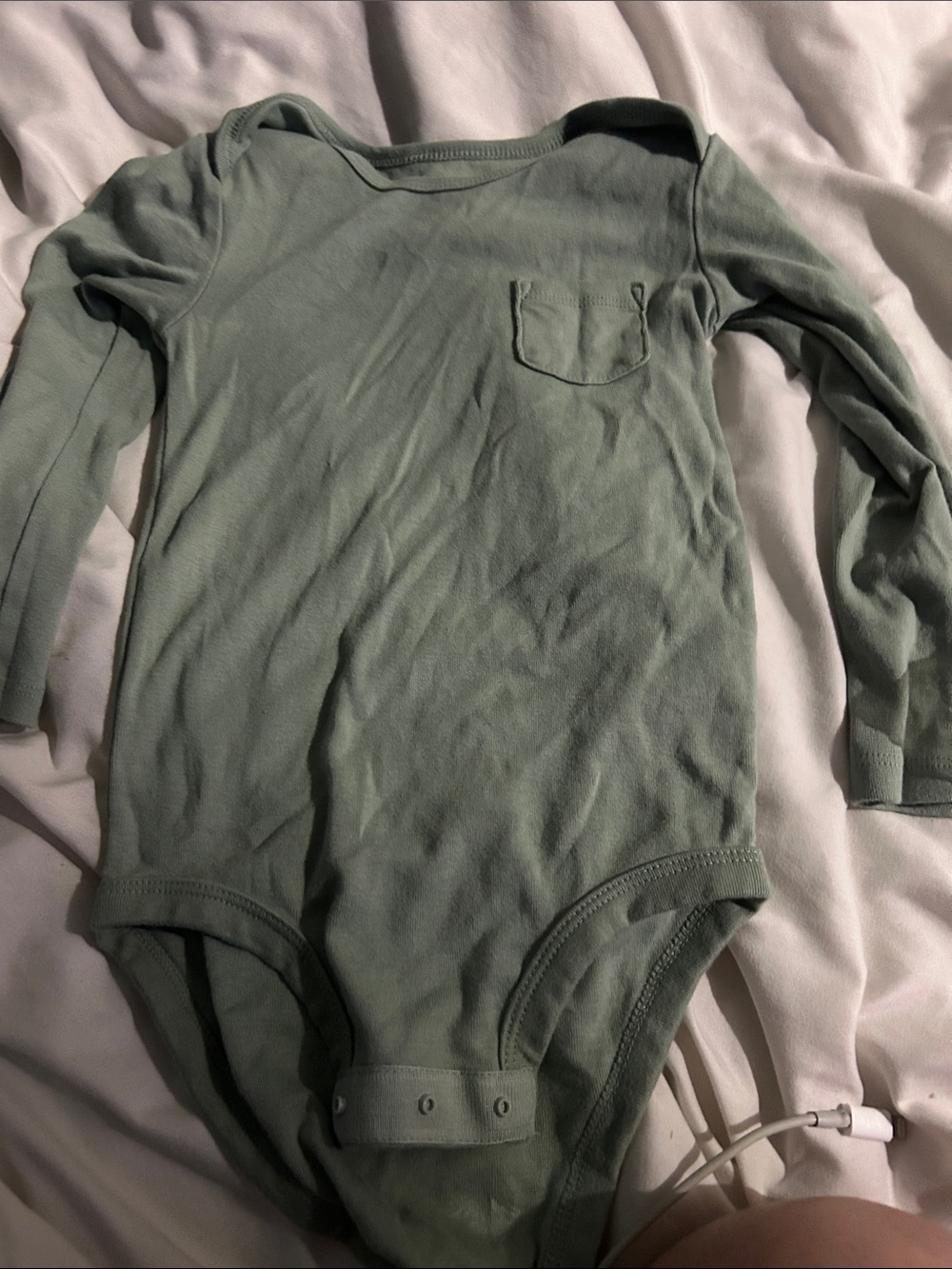 Long-Sleeve Sage Green Baby Bodysuit with Chest Pocket